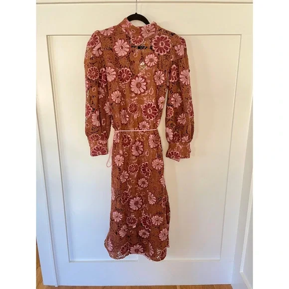 FARM Rio Floral Lace Midi Dress Mock Neck Puff Sleeve Belted Brown Pink Size M is available for purchase on au PAY Market - Imported Goods Online Store Co.Ltd. | au PAY FARM Rio Floral Lace Midi Dress Mock Neck Puff Sleeve Belted Brown Pink Size M is available for purchase on au PAY Market - Imported Goods Online Store Co.Ltd. | au PAY